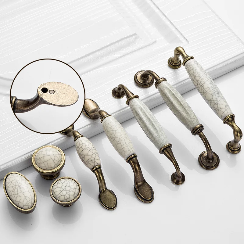 Ceramic Door Handles Antique Crack Kitchen Cabinet Handles Vintage Handles Knobs and Pulls Metal Furniture Handles Drawer Pulls
