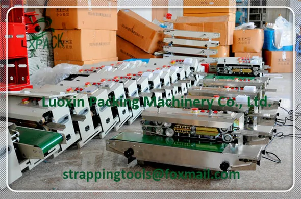 LX-PACK Vertical Horizontal Continuous heating plastic/Aluminum foil band bag sealing machine,continuous band sealer coding date