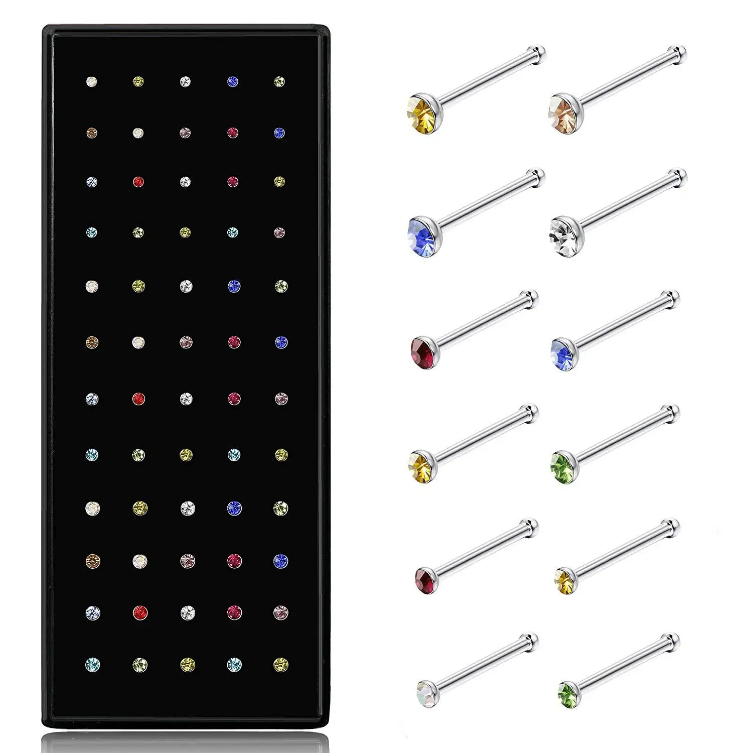 Crystal Nose Ring & Studs For Women Girl Jewelry Surgical Steel Nose Piercing White/Colorful Rhinestone Body Jewelry