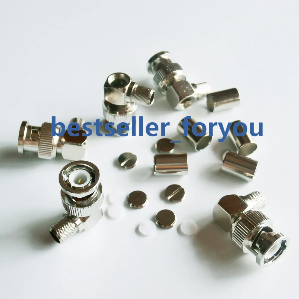 BNC male right angle crimp BNC connectors RA for  RG5 RG6 LMR300 RG304 cable RF connector CCTV