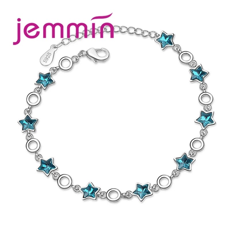 New Attractive Classic 925 Sterling Silver  Fashion Bracelets Bangles Jewelry for Women Bracelet with Lovely Blue CZ Star