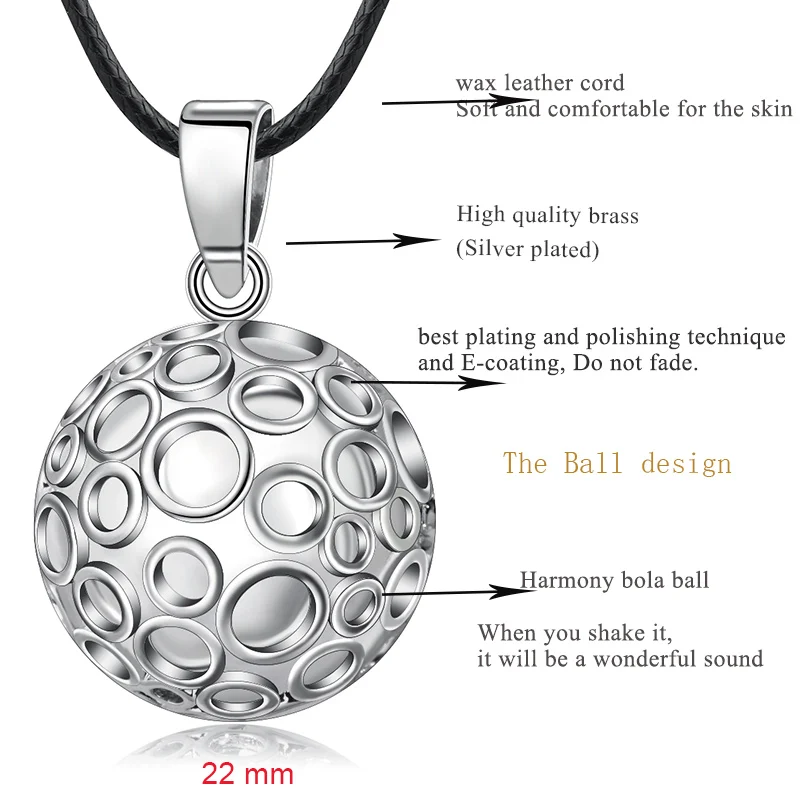 Eudora 22mm Mexican Bola Harmony Chime Ball Angel Caller Pregnancy Ball Bubble Pendant Necklace for Women Fine Jewelry N14NB296 image 2