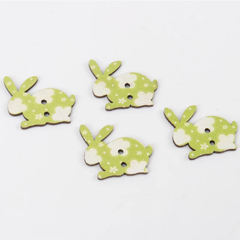 Green Rabbit Pattern Diy Wooden Buttons Botones Handmade Accessories Decoration Sewing Scrapbooking Crafts 20x25mm 20pcs MZ67