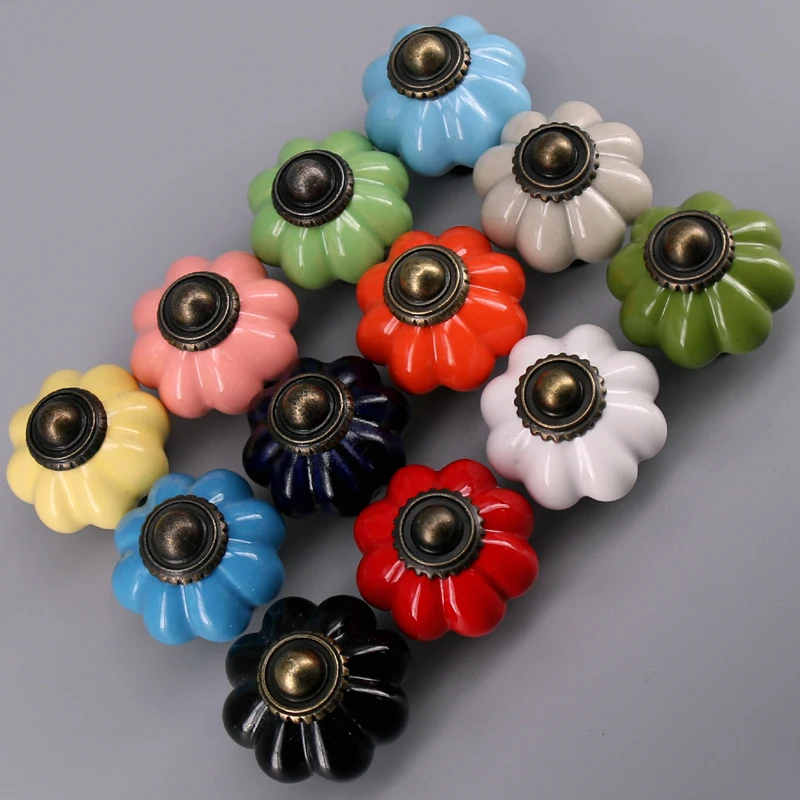 1x kitchen cabinet Knobs ceramic drawer cupboard dresser furniture door knob handle porcelain Pumpkin knobs