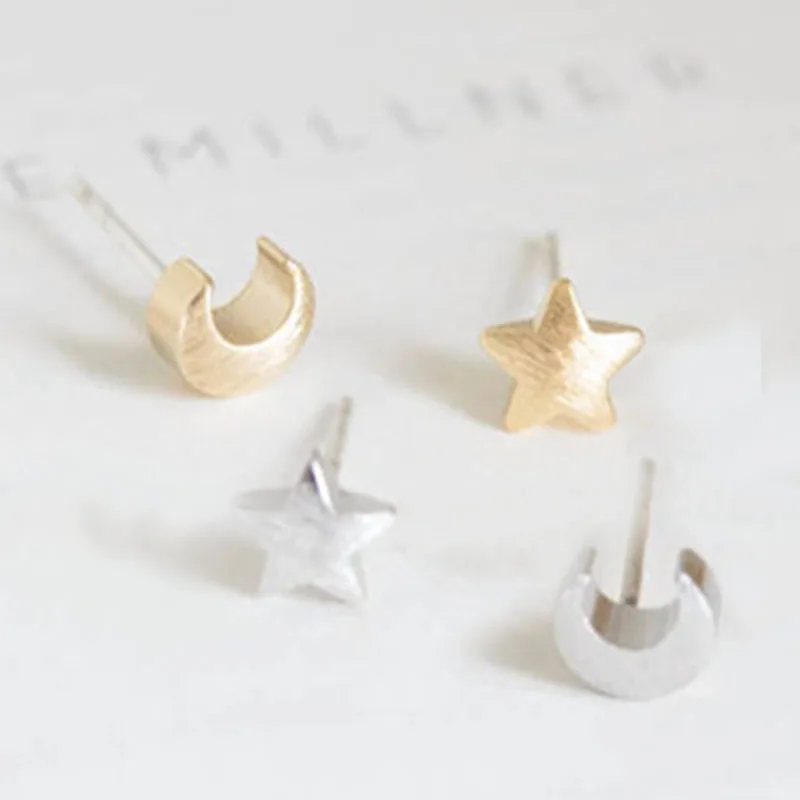 30Pairs/Lot Fashion Gold Silver Rose Gold Color Moon And Star Studs Earring Teens Lady Girls Love Elements Free Shipping