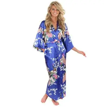 2015 Silk Bathrobe Women Satin Kimono Robes For Women Floral Robes Bridesmaids Long Kimono Robe Bride Silk Robe Dressing Gown