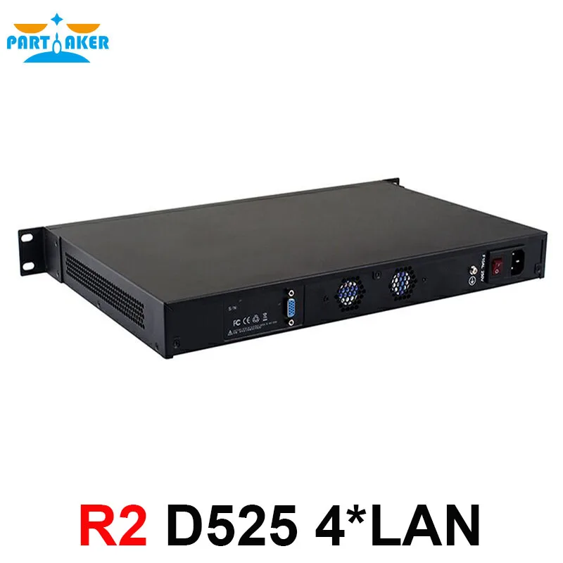 Partaker-R2 1U 방화벽 서버 보안 방화벽 D525, 인텔 PCI-E 1000M 4 LAN 2GB Ram 32GB SSD Pfsense 라우터 포함