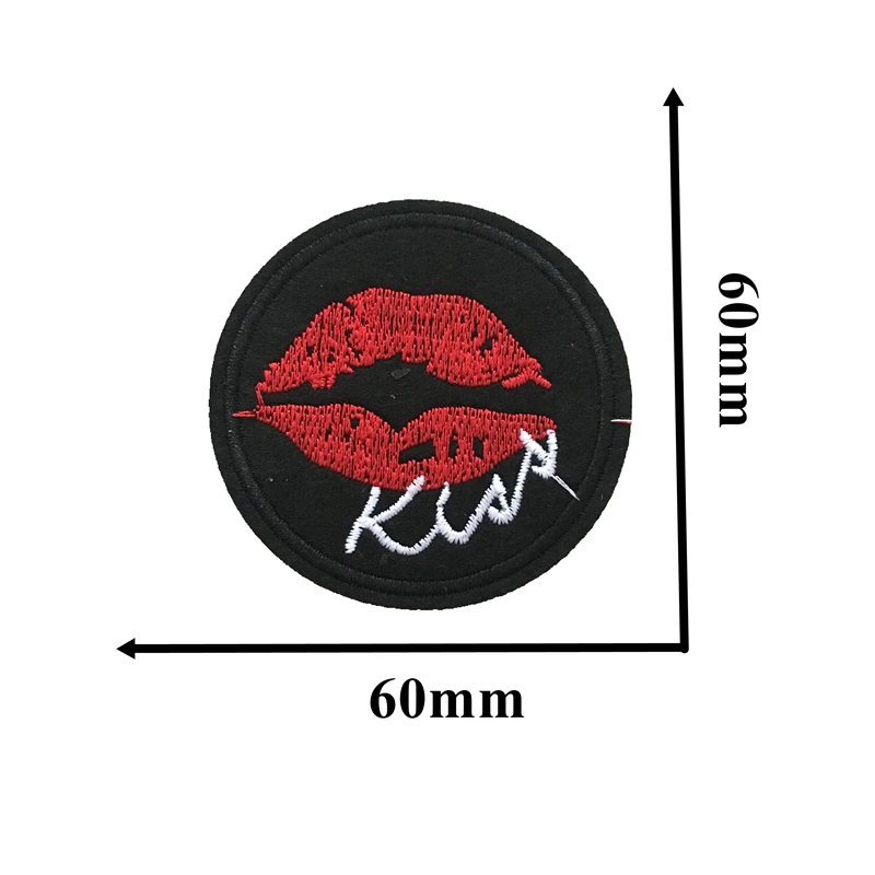 5 Pieces/lot Kiss Lips Embroidered Iron on Patches for Clothes Backpack Round Letter Mouth Appliques Patch Badge Sewing DIY