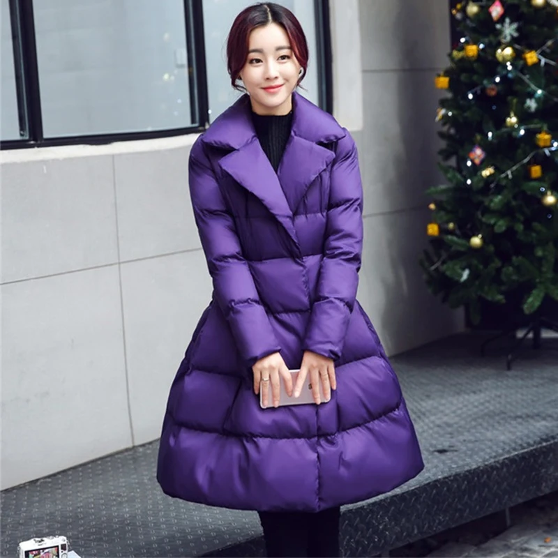 Winter parkas women cotton jacket fashion A-line Down cotton jackets Thick warm long Slim female Bow Big swing cotton coats N247