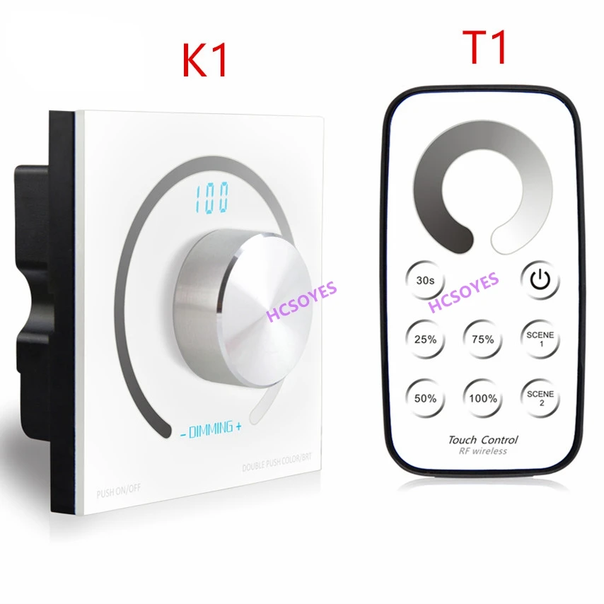 

K1/T1 DC12V-24V Rotary single color touch panel dimmer Switch knob RF wireless Remote led dimmer controller for 5050 led strip