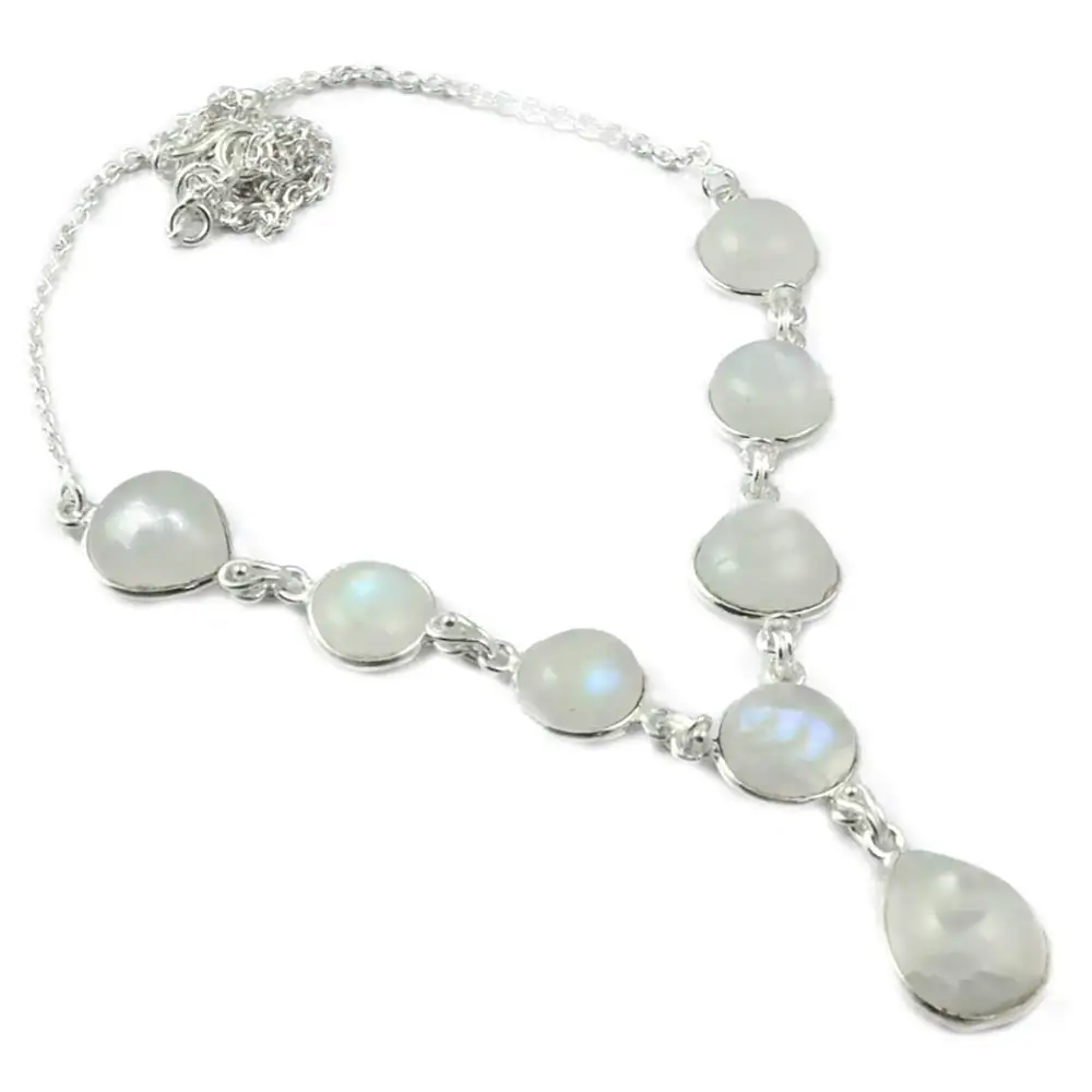 

NiaoZaiFei YunZaiKan Nature Rainbow Moonstone Necklace 925 Sterling Silver, 46 cm, MHBNE0054