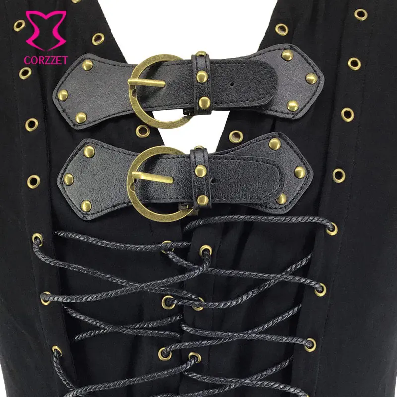 Steampunk Vest Men Suit Gilet Homme Black Belt Buckle & Lace Up Sleeveless Waistcoat Jacket Victorian Gothic Vintage Corset Vest