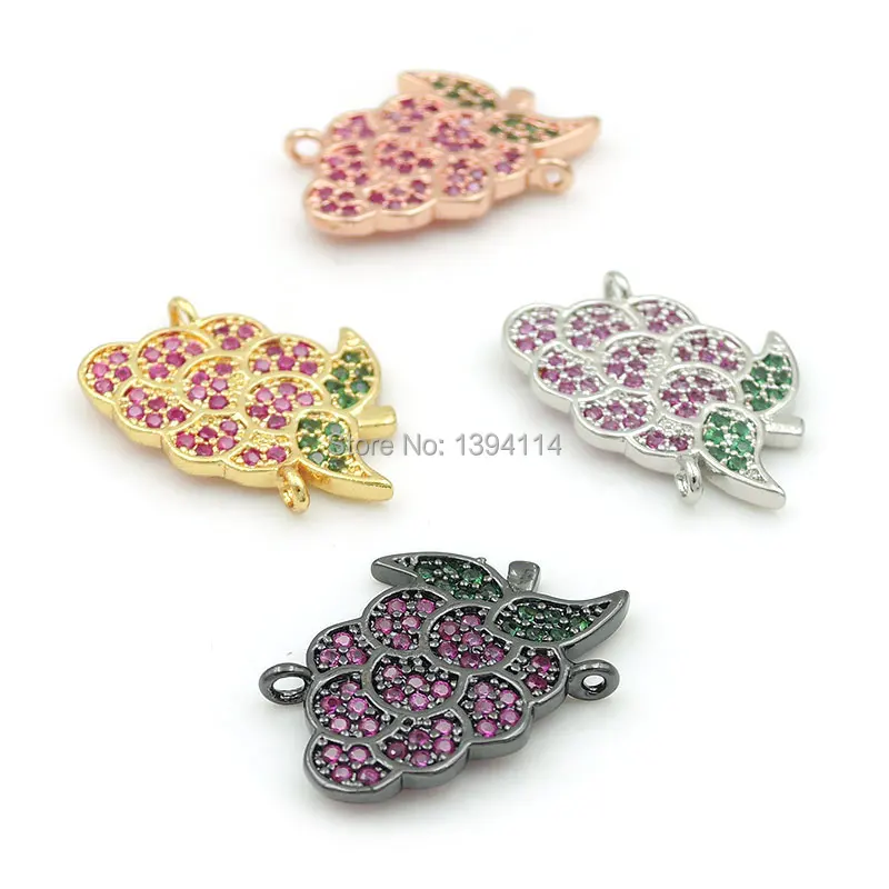 19*16*2mm Micro Pave Red&Green CZ Grape Cluster Connector Fit For Women As DIY Bracelets Accessory