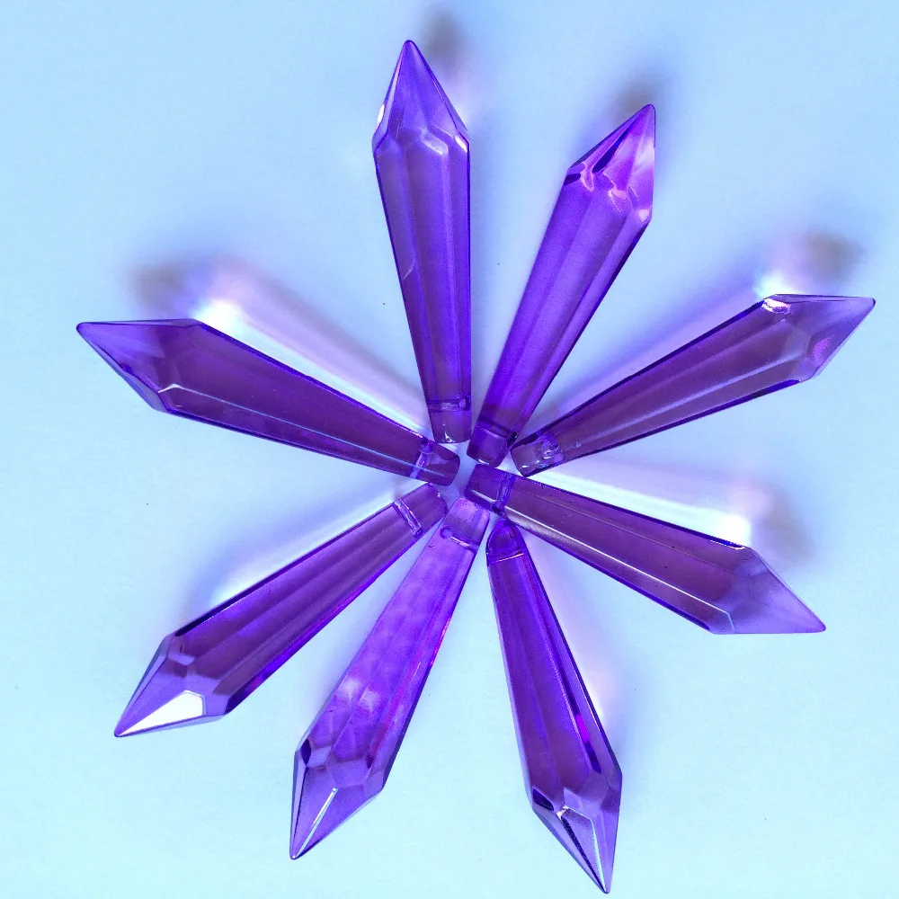 

Whole Price 200pcs Purple GLASS Icicle Chandelier 52mm Prisms Crystal Pendants For Brithday Wedding Cake Topper,Even Party Decor