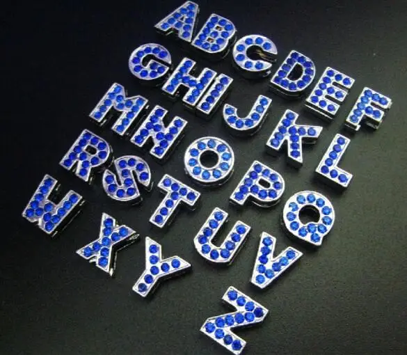 8mm A-Z blue color rhinestones bling slide letters 130pcs/lot fit for 8mm diy bracelet wristband keychains