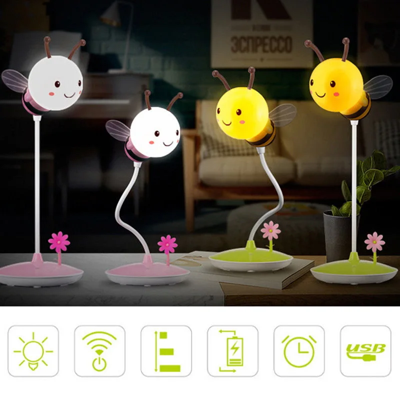 USB chargeable Bee Touch Sensor Cordless LED Desk Table Reading Lamp Cute  NightLight Touching Dimmable Baby Sleeping Creative