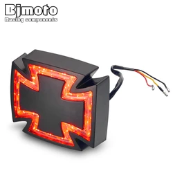 BJMOTO Motorcycle Chrome Cross 12V 1W LED Tail Brake Rear Light Red For Chopper Bobber Dirt Bike ATV Quad