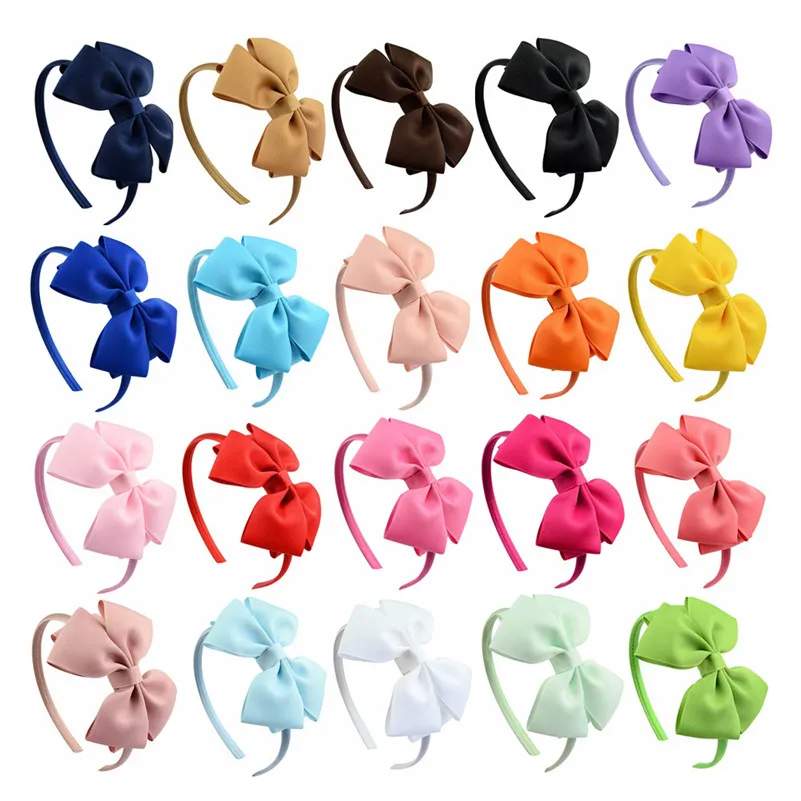 Girls Fashion 4 Inch Headband Ribbon 20 Colors Soild Bow Hairband Boutique Grosgrain Ribbon Bow Hairbands for Kids Headwear