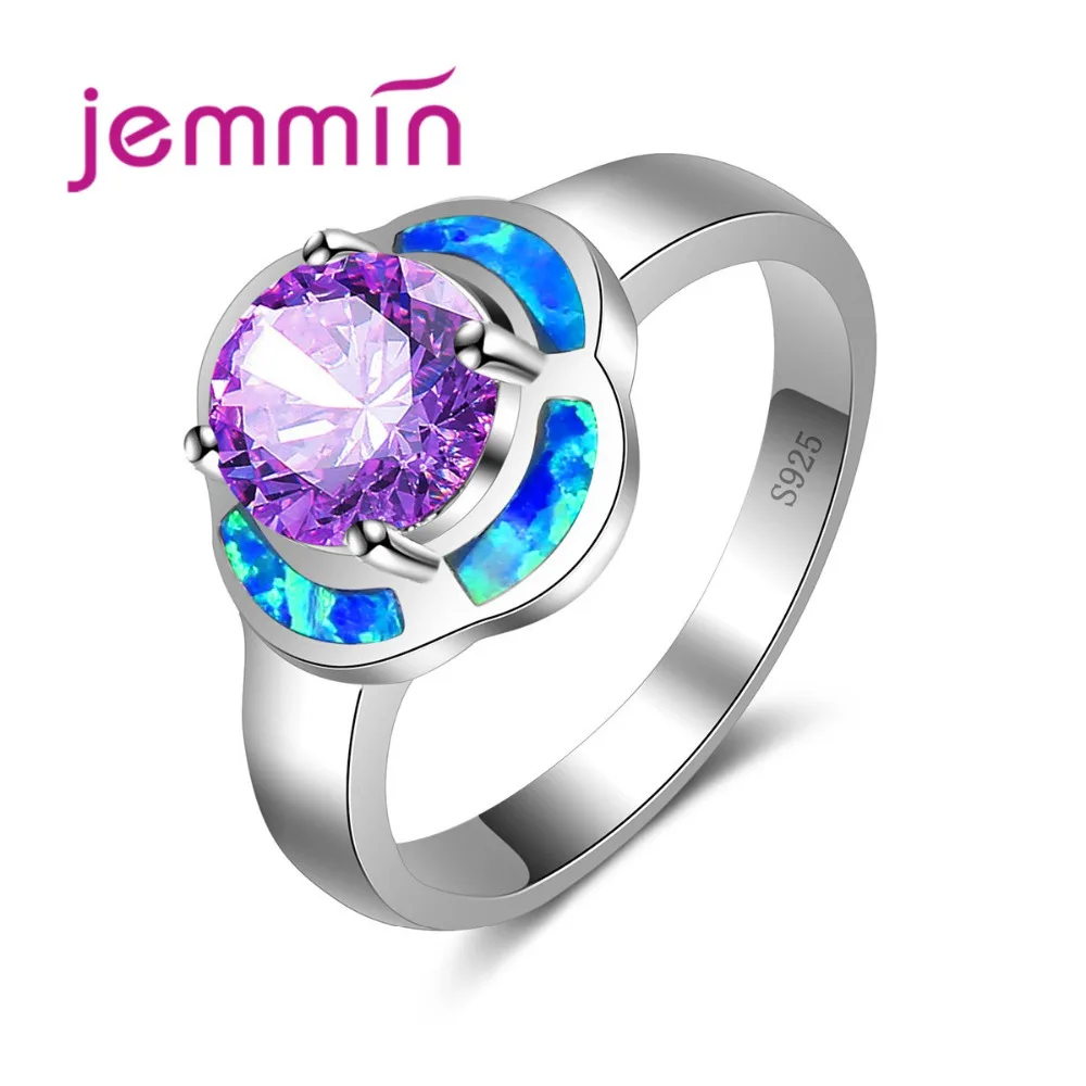 Hot Sale Precious Blue Opal Rings For Women & Men Unisex Big Purple CZ Charm Rings Fashion Jewelry