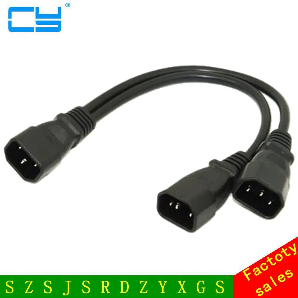 Free Shipping tracking number Single C14 Socket to Dual C14 Power IEC320 Y Type Splitter Adapter Cable Cord 30cm