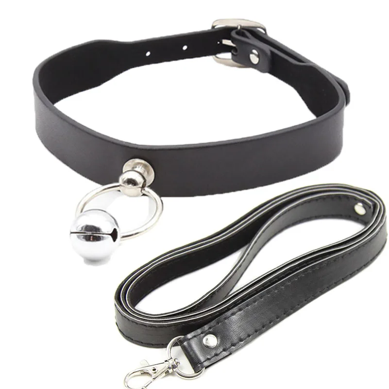 Candiway Bondage Boutique Faux Leather Collar and Lead bells Dog chain Adult Game Collars submission Sex Toys Pet Traction belt