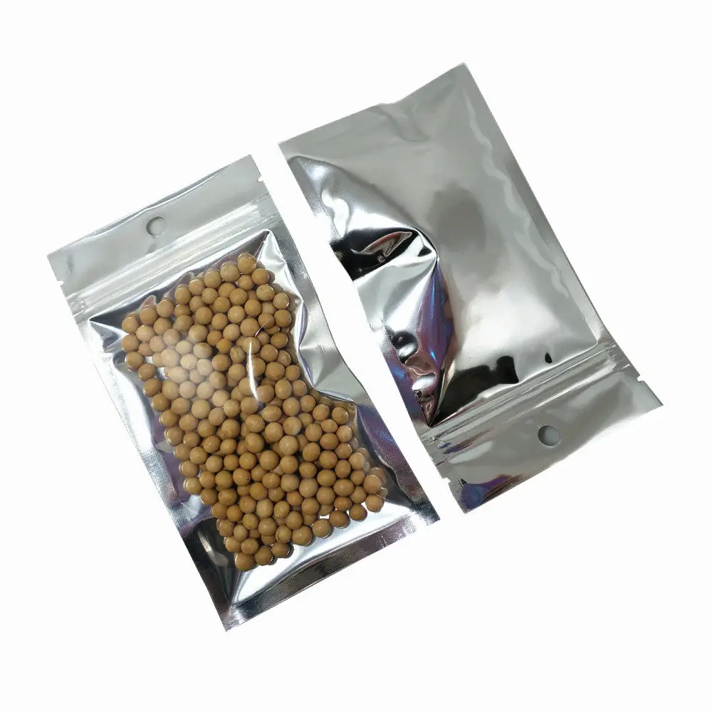 

100Pcs 9x16cm Silver Aluminum Foil Bags Clear Plastic Snack Nuts Tea Packaging Bag Self Sealable Ziplock Bag Home Storage Favor