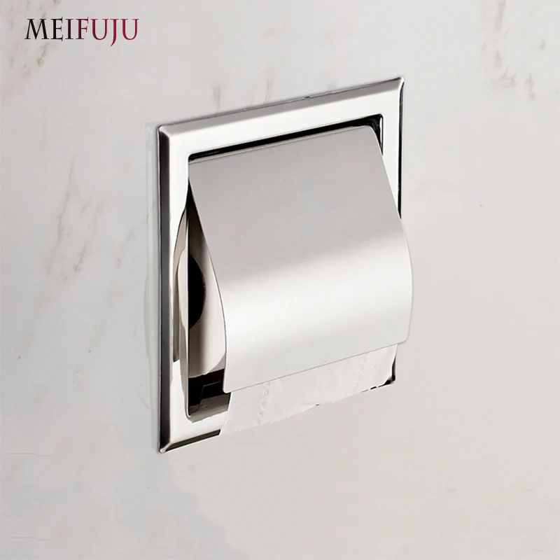 Recessed Toilet Paper Support sus 304 Stainless Steel Toilet Paper Holder Wall Roll Holders Tissue Box Cover Toilet Roll Holder