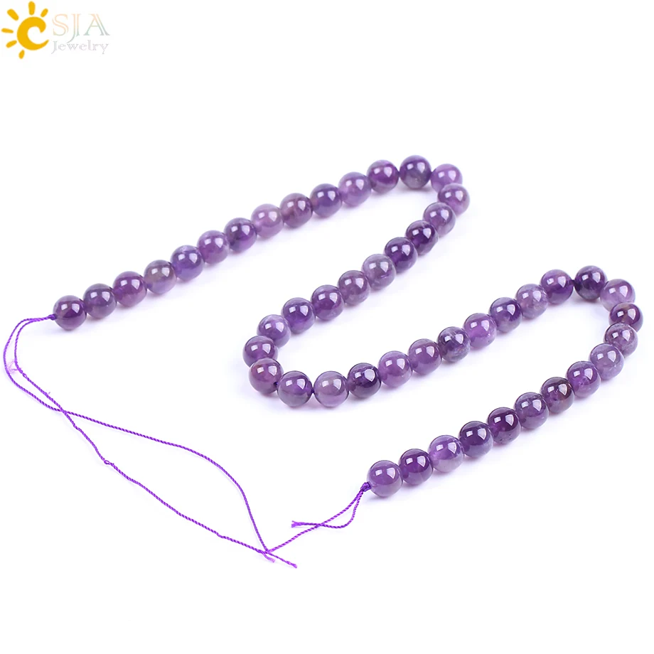 CSJA Natural Stone Purple Quartz Loose Beads 8mm Round Amethysts DIY Beaded for Women Jewelry Making Bracelets Necklaces F187