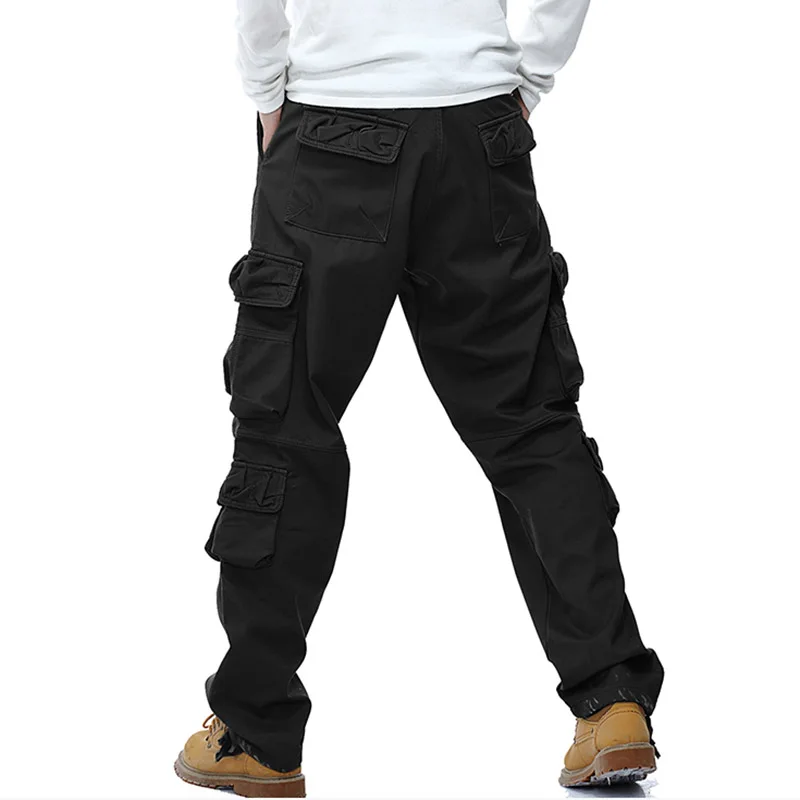 SHIFUREN Winter Fleece Mannen Cargo Broek Losse Fit Multi-pocket Mannelijke Dubbellaags Dikker Warm Militaire Broek Plus Size 29-40