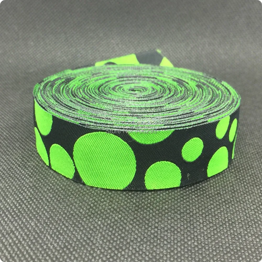 HOT!!! 2015 NEW wholesale 7/8'' 22mm Wide Popular fluorescent green dots Woven Jacquard Ribbon dog chain accessories 10yards/lot