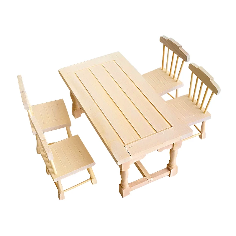 

1/12 Scale Dollhouse Furniture Dining Table With 4 Chairs For Doll House Accessories Unpainted Mini Toys