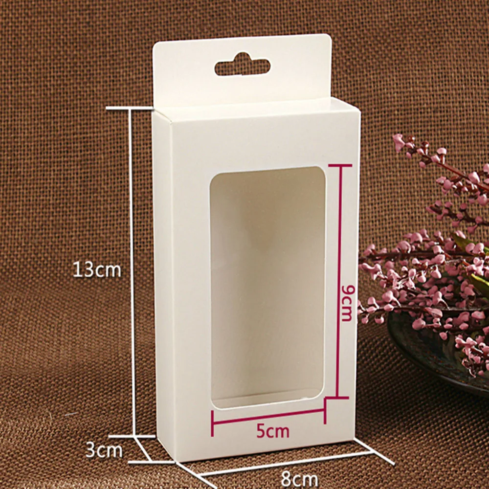 

DHL 220Pcs/Lot 3x8x13cm Electronic Product Package Hang Hole Box Cardboard Packing Window Box For Earphone Cellphone Data Line