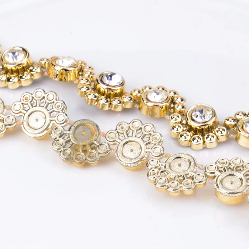 New 5yard/Lot Rhinestone Trim Gold Base Flower Chain Wedding Decoration Bridal Applique Stone And Crystal Banding For Clothing