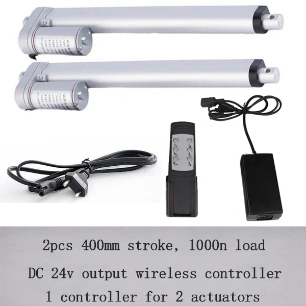 

Electric 24v linear driver with 16inch/400mm stroke, 10mm/s speed 1000N/100kgs load with 1 for 2 type wireless controller