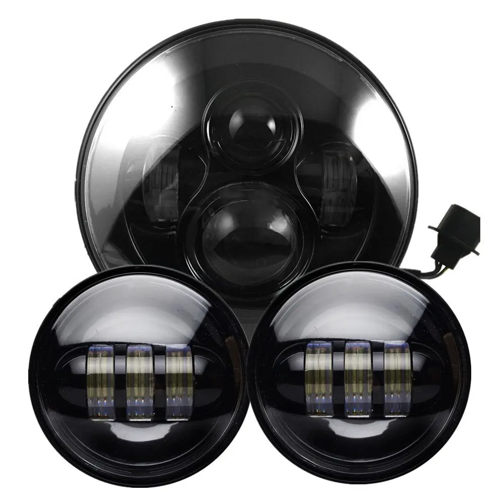 

1set 7" Headlight H4 Hi/Low Beam + 30w Motorcycle Fog Light Dual 4.5" - 4 1/2"Auxiliary LED Fog Lights Bulb