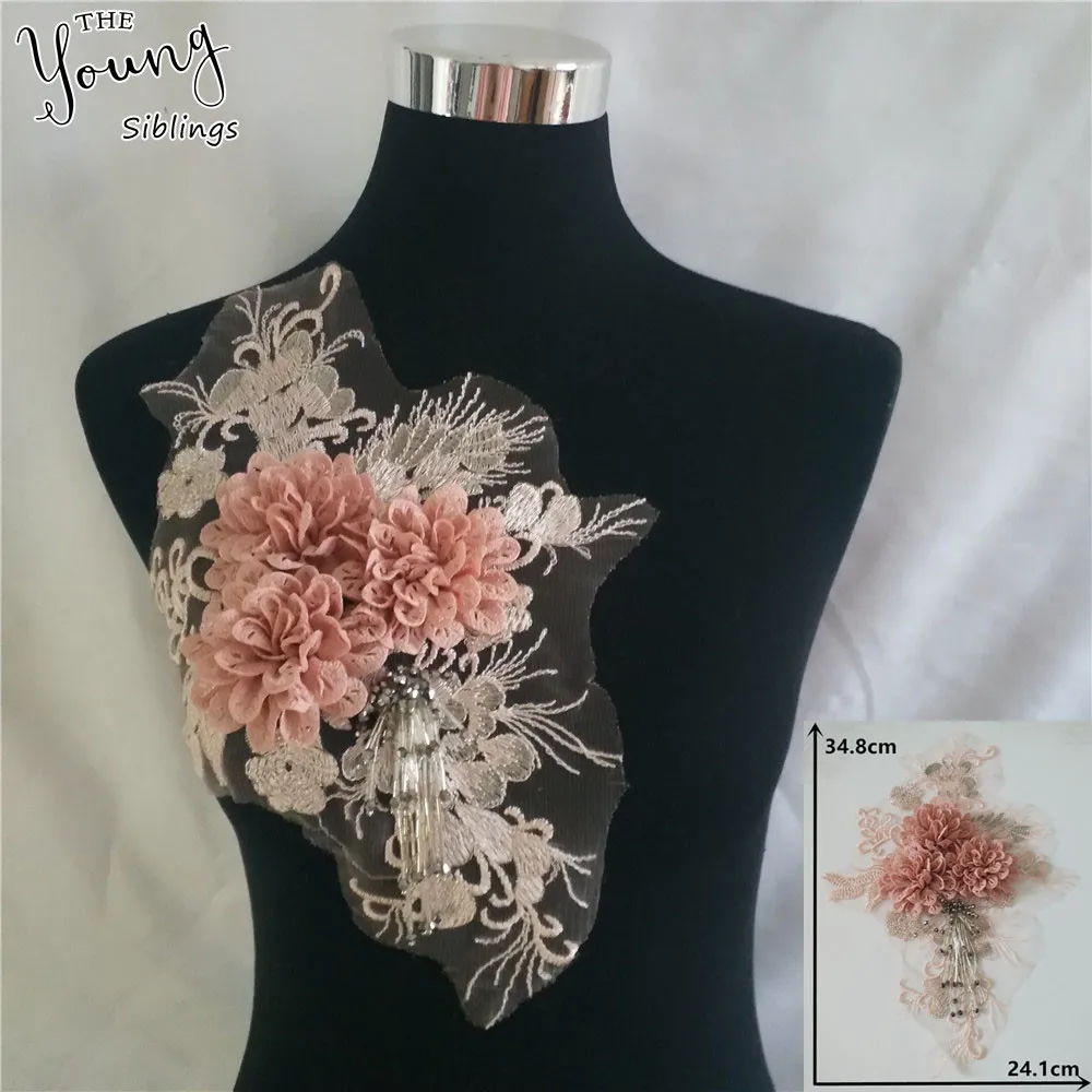 

High quality 3D Flower Lace Collar Embroidery Tulle sewing Lace Neckline Fabric Accessories DIY Craft Applique Clothing YL1452