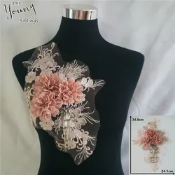 High quality 3D Flower Lace Collar Embroidery Tulle sewing Lace Neckline Fabric Accessories DIY Craft Applique Clothing YL1452