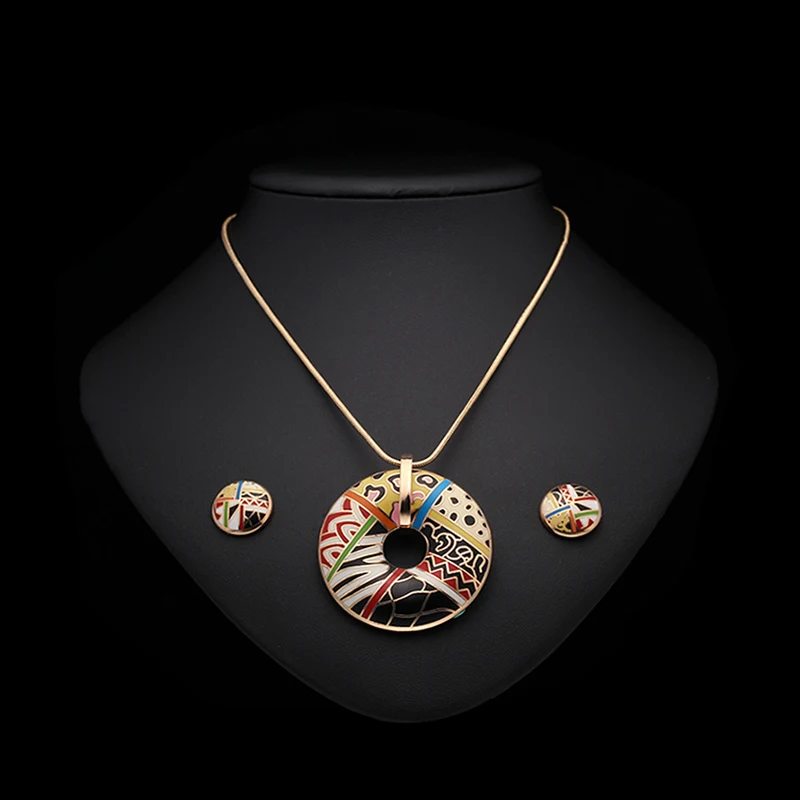 R&X New Vintage long necklace accessories gold chain wedding dress earrings necklaces & pendants  enamel jewelry set