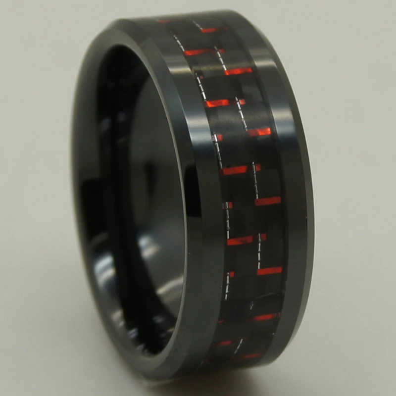 black & red carbon fiber  inlayed black hi tech scratch proof ceramic ring 1pc