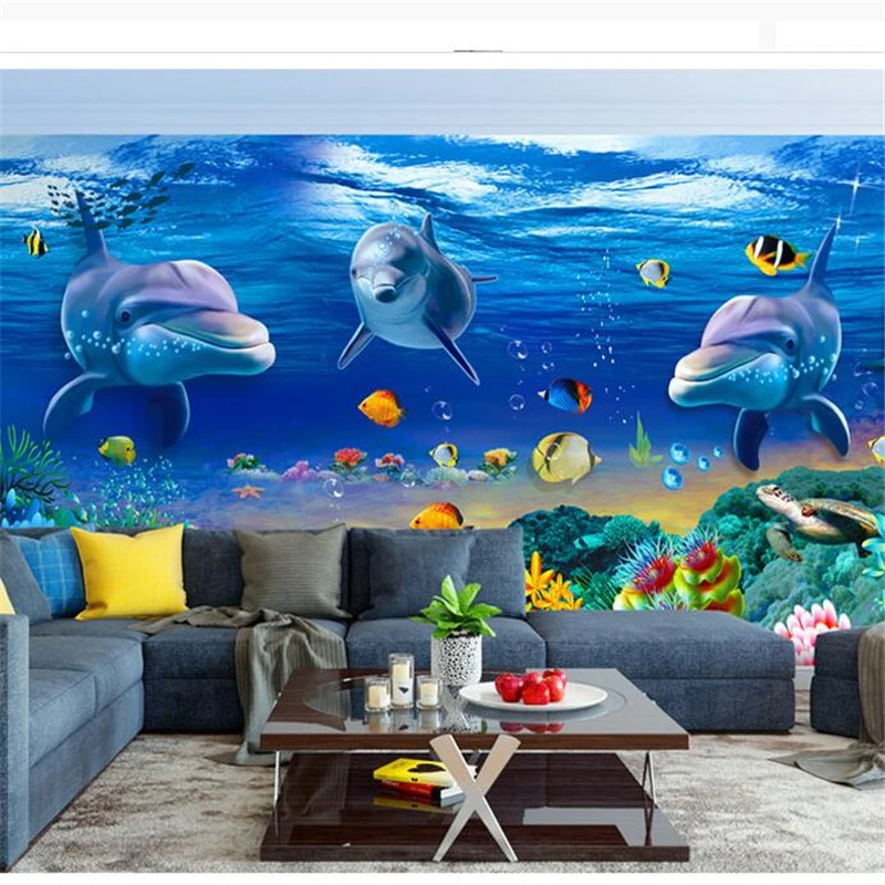 

wellyu papel parede Custom wallpaper 3D Dream Underwater World Dolphin Theme Wall papel de parede para quarto behang