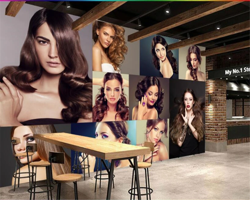 

Custom photo wallpaper Personalized fashion charm creative hair salon barber shop theme hotel background wall wallpaper