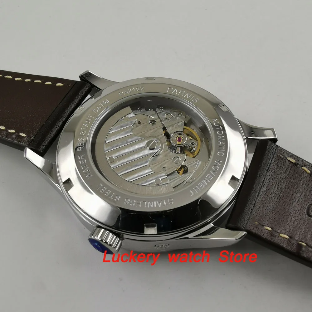 42mm Parnis herren uhr weißes zifferblatt silber hände DATUM fall 24 stunden 5ATM ST1690 Automatische männer watch-PA18