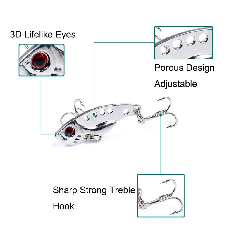1 Pcs Metal VIB Lures 3.8/7/11g Vibrations Spoon Lure Fishing Bait Bass Artificial Hard Bait Cicada Lure VIB Bait 3D Eyes image 2