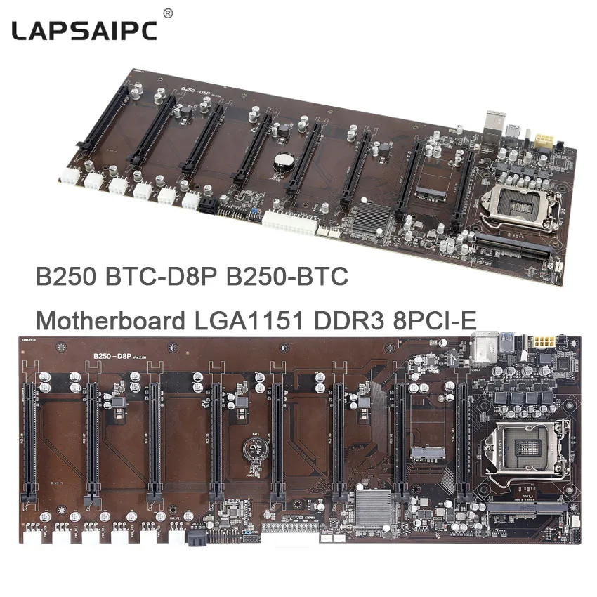 Lapsaipc B250 D8P D3 tested Motherboard LGA1151 DDR3 8PCI-E Slots for Miner B250-D8P-D3 Mining mainboard