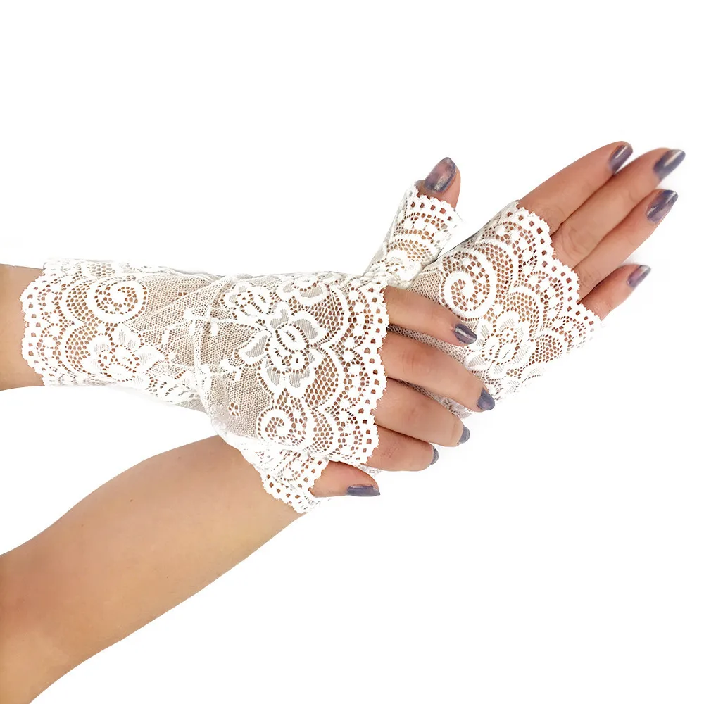 JaneVini Sexy Short Lace Wedding Glove Cheap Fingerless Wrist Length Bridal Gloves Evening Party Dance Gloves Mariage Accessoire