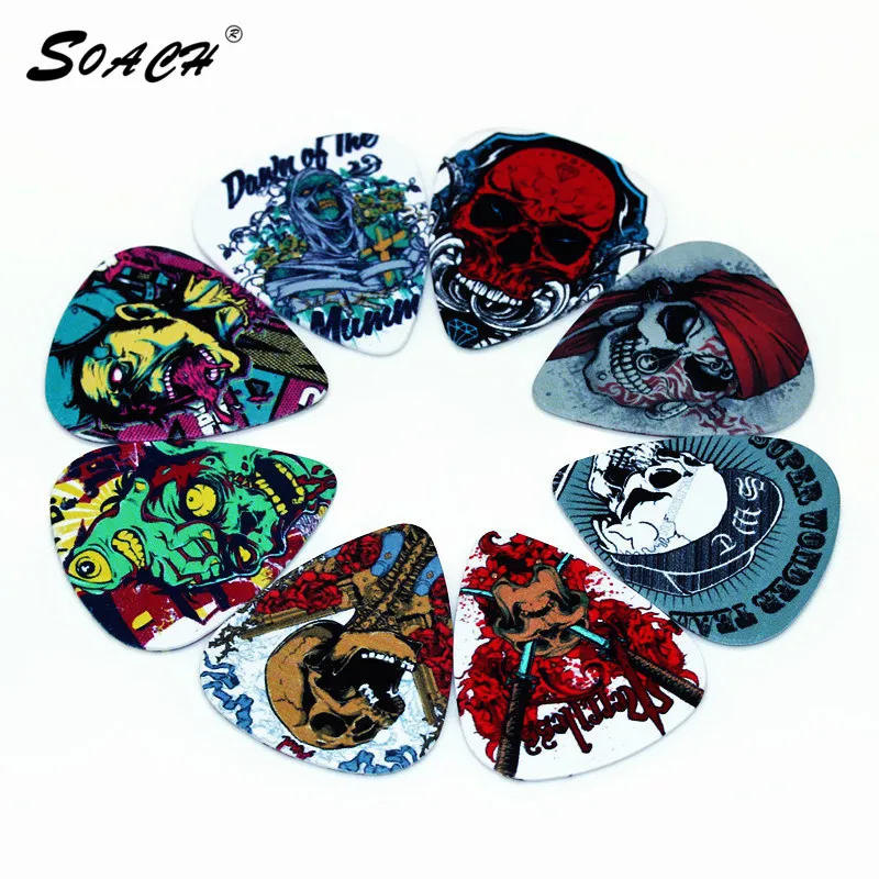 SOACH 10pcs/Lot 0.71mm thickness guitar strap guitar parts Accessories 2 new hot skull guitar picks pick Guitar Accessories