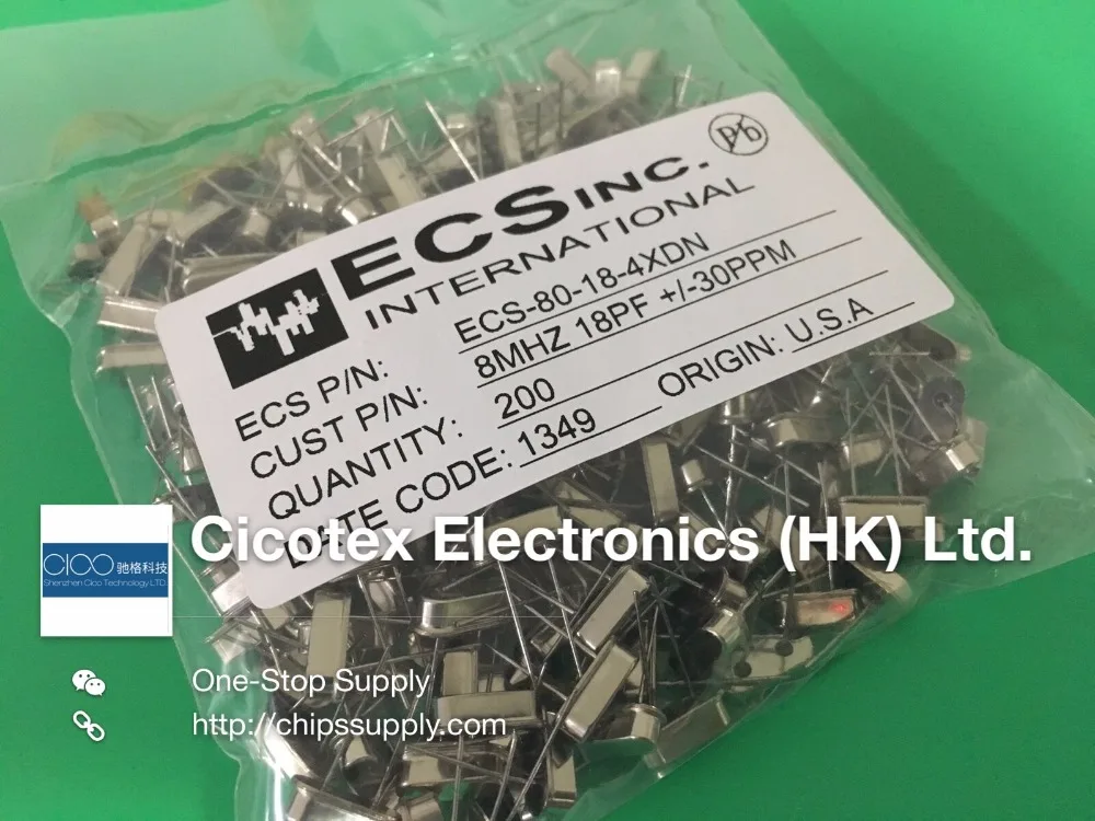 50pcs/lot ECS-80-18-4XDN CRYSTAL 8.0000MHZ 18PF T-H 8MHZ 18PF +-30PPM KV8.000M DIP2 HC49 49S