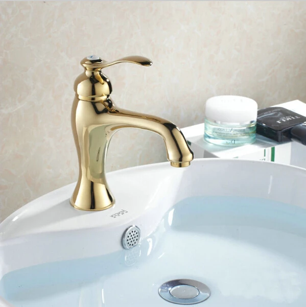 Wholesale and Retail  Golden Basin Mixer Taps Single Handle Deck Mounted Torneira Banheiro Sink Faucet  G1011