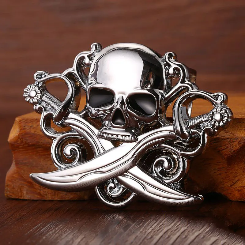 High quality skull belt buckle with metal silver finish Punk rock style for men's belt Fit 3.5cm snap on belt Jeans accessories