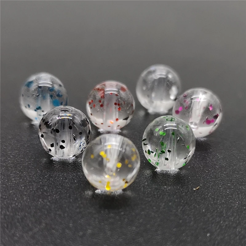 8mm Transparent Acrylic Glitter Beads For Jewelry Making Accessories Necklace Handmade Loose Round  Wholesale,50pcs/lot